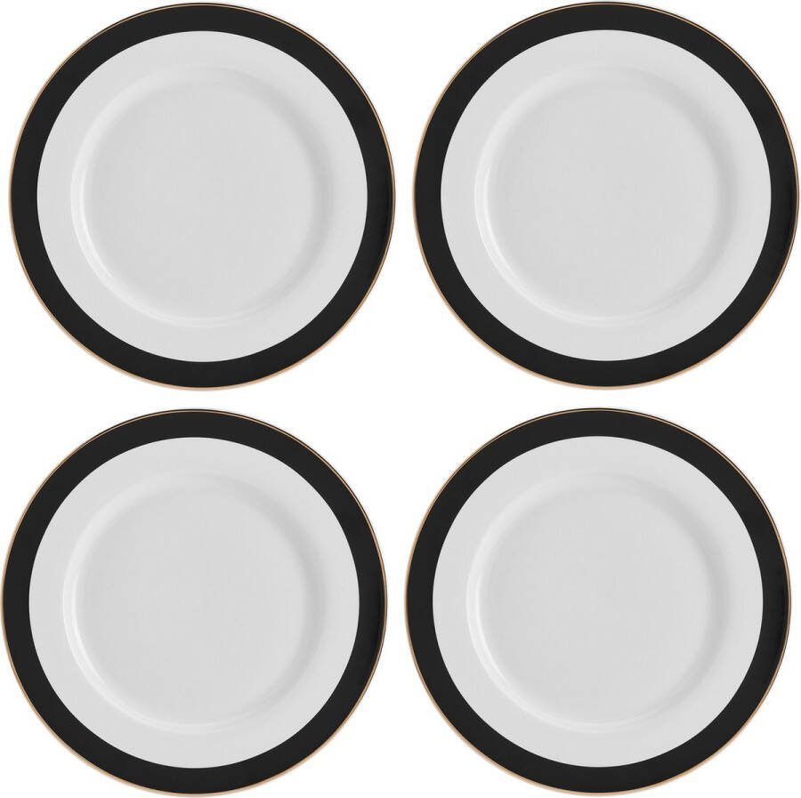 Mikasa Luxe Deco Chinese Eetborden set van 4 grote borden met Art Deco Streep 27cm Luxe Eetborden voor 4 geschenkverpakking en vaatwasmachinebestendig