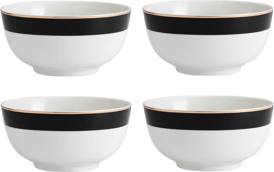 Mikasa Luxe Deco Chinese Graankommen Set van 4 Ronde Kommen met Art Deco Patroon 21cm Soepkommen voor 4 Geschenkverpakking en Vaatwasmachinebestendig