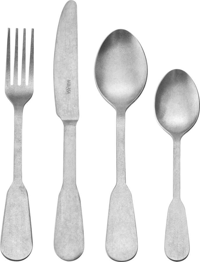 Mikasa Soho Antiek 16-delige roestvrijstalen bestekset voor 4 personen inclusief 4x messen 4x vorken 4x dessertlepels en 4x theelepels vaatwasmachinebestendig