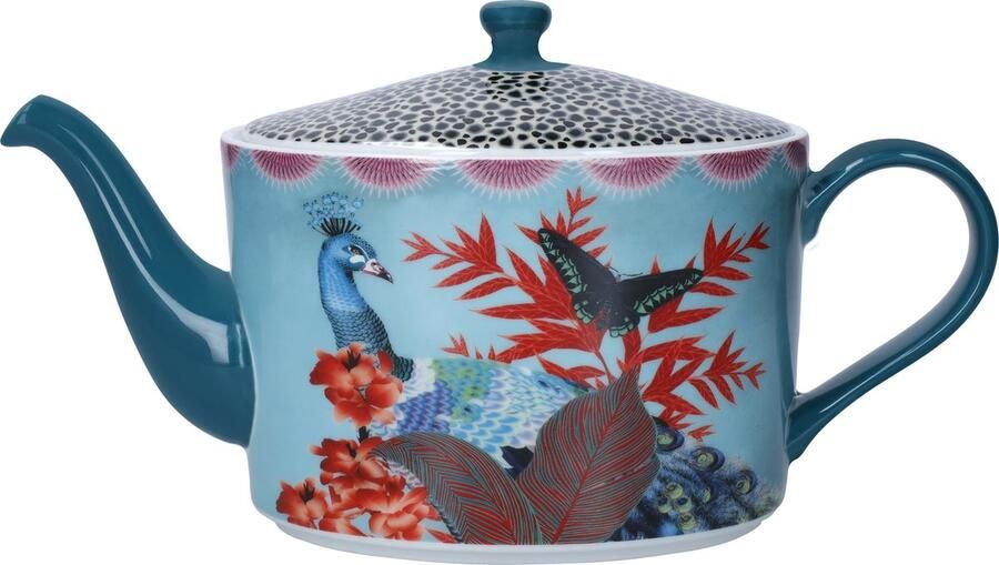 Mikasa x Sarah Arnett Theepot porseleinen theepot met deksel tropische print voor gezellig samenzijn 1.1L geschenkverpakking & vaatwasmachinebestendig