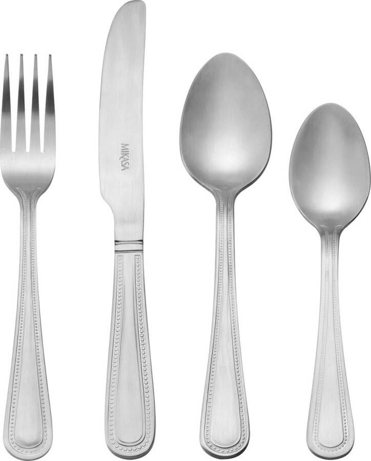 Mikasa Portobello 16-delige roestvrijstalen bestekset zilver bestek voor 4 personen inclusief 4x messen 4x vorken 4x dessertlepels en 4x theelepels vaatwasmachinebestendig