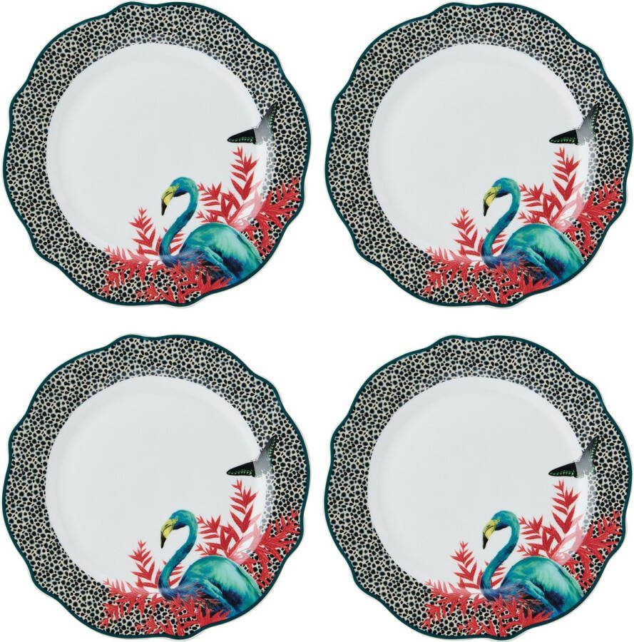 Mikasa x Sarah Arnett Eetborden set van 4 porseleinen eetborden ronde borden met levendige print en geschulpte rand 27cm Vaatwasmachinebestendig