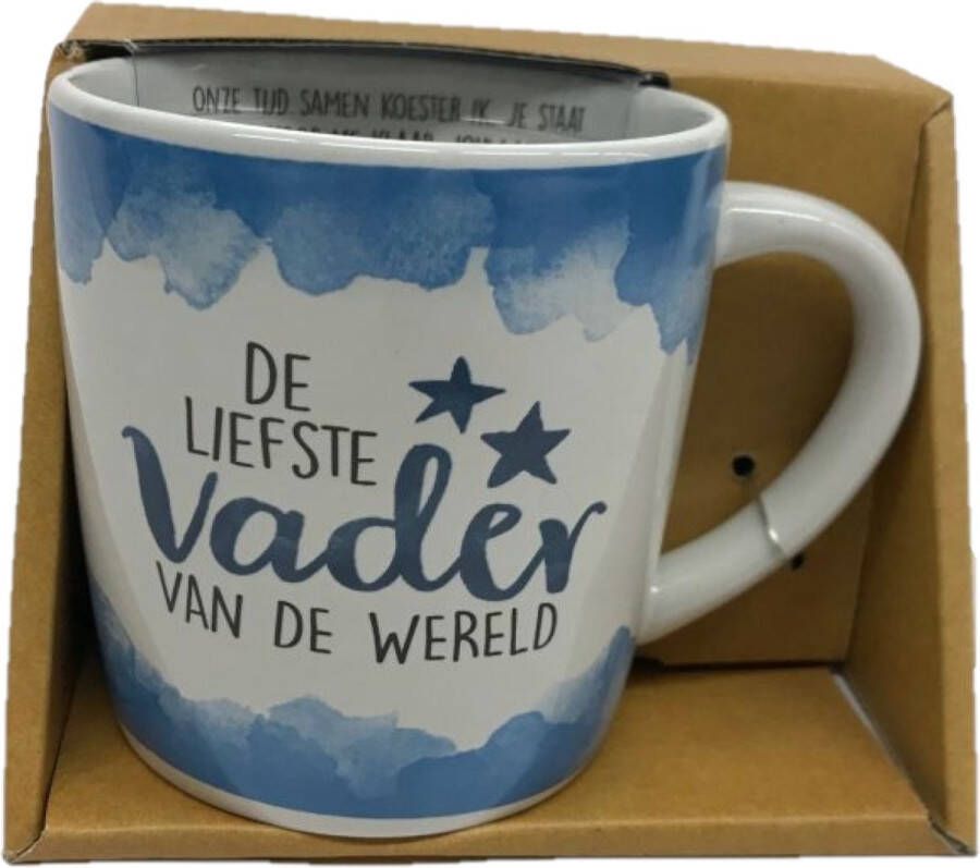 Miko Cadeau koffie thee mok vader wit blauw lieve papa porselein Vaderdag feest mokken