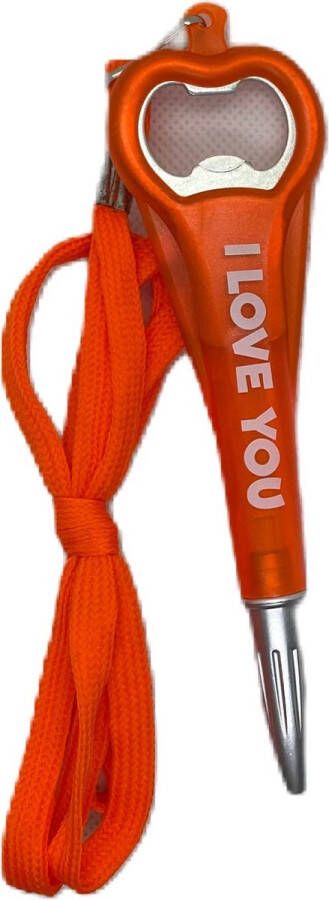 Miko.nl Pen opener i love you Flesopener Pen Oranje 2 in 1