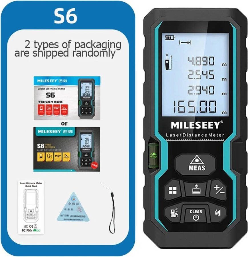 Milessey Mileseey S6 Lasermeetlint 40M 60M 80M 100M Laserafstandsmeter Ip54 Elektronische Liniaal Nuttig Meetinstrument