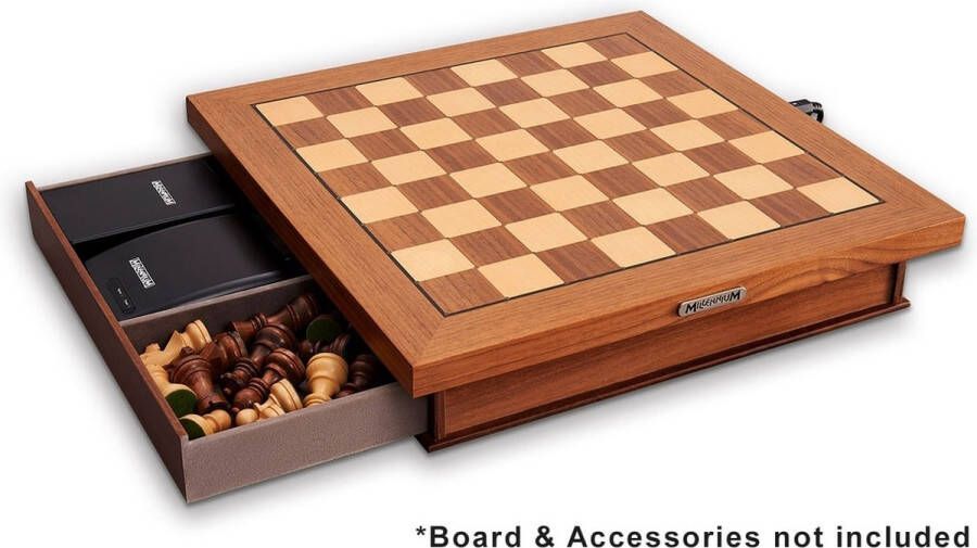 MILLENNIUM Luxe Cabinet – Fraai houten platform voor het Exclusive Board. Met lade voor de schaakstukken de accessoireonderdelen ChessVolt en ChessLink en alle kabels