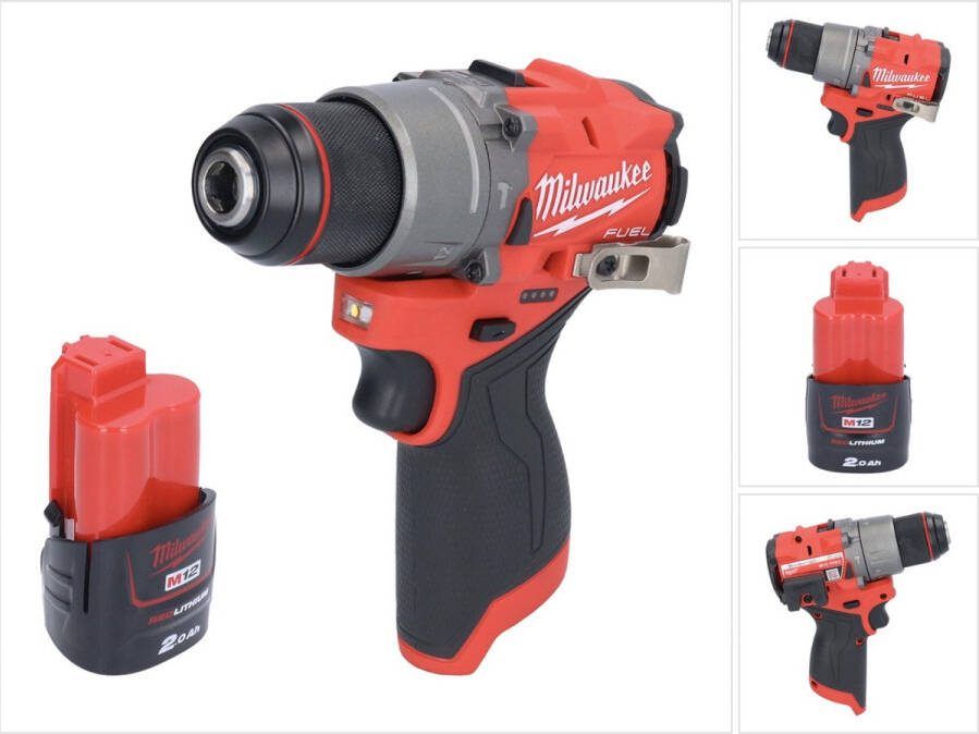 Milwaukee M12 FPD2-201 accu klopboormachine 12 V 45 Nm borstelloos + 1x oplaadbare accu 2.0 Ah zonder oplader