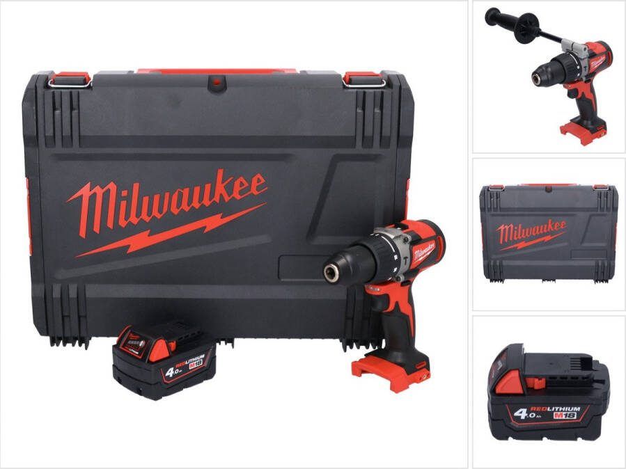 Milwaukee M18 BLPD2-401X accu klopboormachine 18 V 82 Nm borstelloos + 1x oplaadbare accu 4.0 Ah + HD box zonder lader