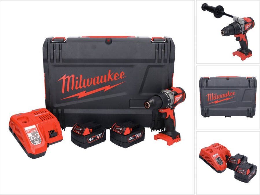Milwaukee M18 BLPD2-402X accu klopboormachine 18 V 82 Nm borstelloos + 2x accu 4.0 Ah + lader + HD doos