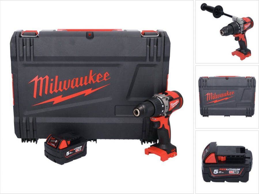 Milwaukee M18 BLPD2-501X accu klopboormachine 18 V 82 Nm borstelloos + 1x oplaadbare accu 5.0 Ah + HD box zonder lader