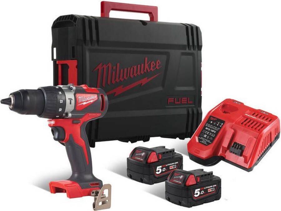 Milwaukee M18 BLPD2-502X 18V Li-Ion accu Klopboor- schroefmachine set (2x 5 0Ah accu) in HD box koolborstelloos 82Nm