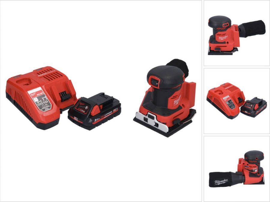 Milwaukee M18 BQSS-301 accu vlakschuurmachine 18 V 113 x 104 mm borstelloos + 1x oplaadbare accu 3.0 Ah + lader