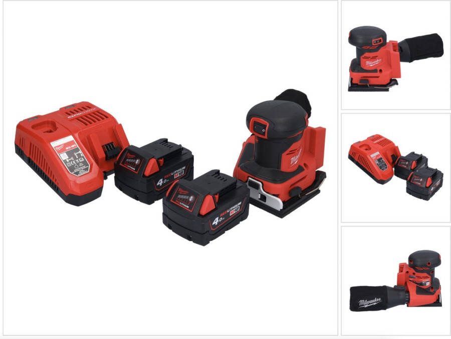 Milwaukee M18 BQSS-402 accu vlakschuurmachine 18 V 113 x 104 mm borstelloos + 2x accu 4.0 Ah + lader