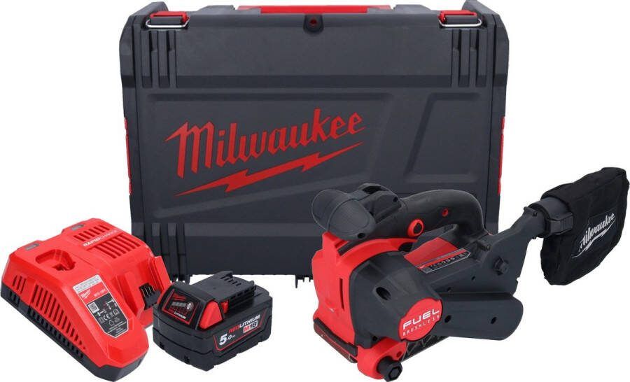 Milwaukee M18 FBTS75-501X accu bandschuurmachine 18 V 75 x 457 mm borstelloos + 1x accu 5.0 Ah + lader + HD box