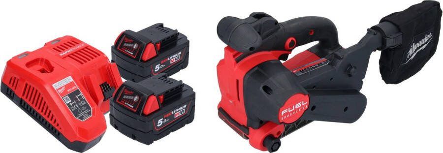 Milwaukee M18 FBTS75-502 accu bandschuurmachine 18 V 75 x 457 mm borstelloos + 2x accu 5.0 Ah + lader