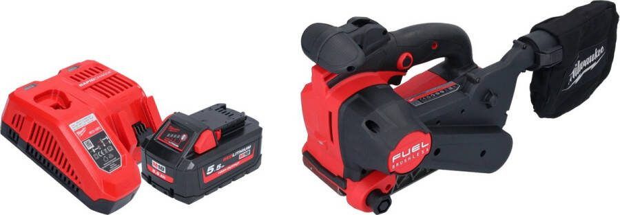 Milwaukee M18 FBTS75-551 Snoerloze bandschuurmachine 18 V 75 x 457 mm Brushless + 1x accu 5.5 Ah + lader