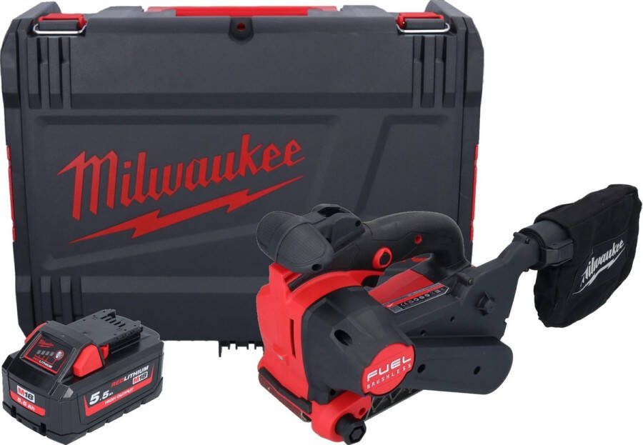 Milwaukee M18 FBTS75-551X accu bandschuurmachine 18 V 75 x 457 mm borstelloos + 1x accu 5.5 Ah + HD box zonder lader