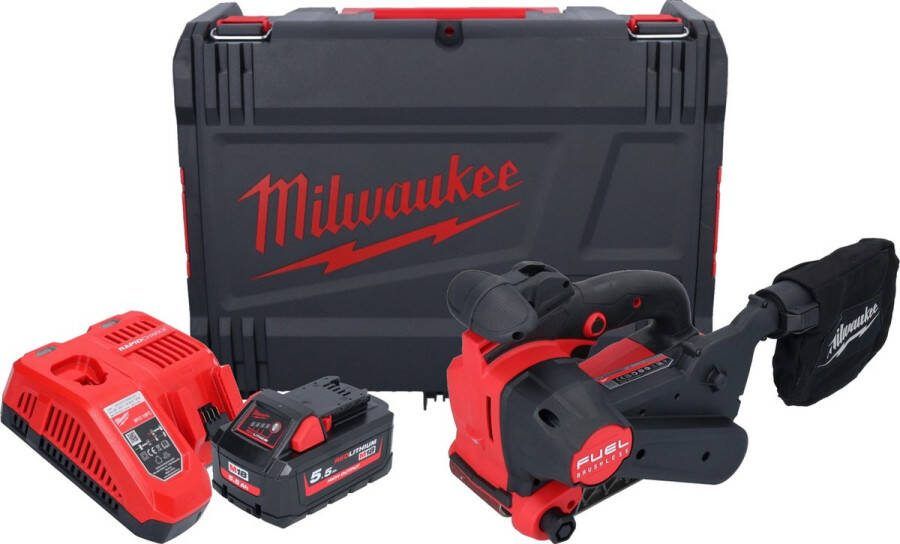 Milwaukee M18 FBTS75-551X Snoerloze bandschuurmachine 18 V 75 x 457 mm borstelloos + 1x accu 5.5 Ah + lader + HD box