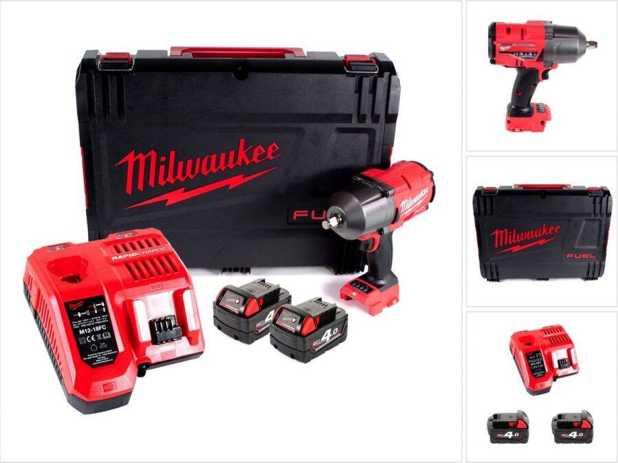 Milwaukee M18 FHIWF12-402X Accu-slagmoersleutel 1 2 18 V 1356 Nm + 2x oplaadbare batterijen 4.0 Ah + lader + HD doos
