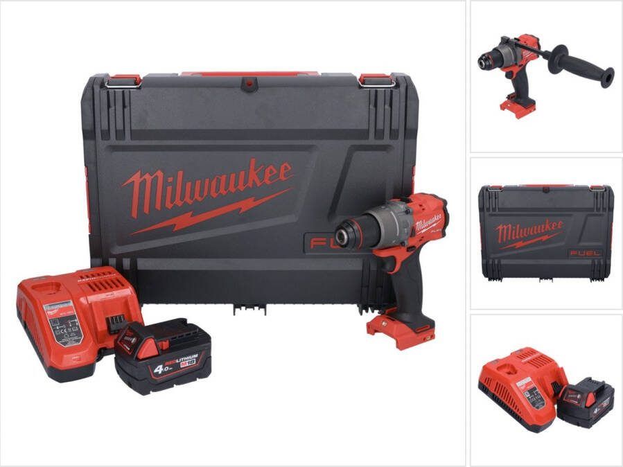 Milwaukee M18 FPD3-401X accu klopboormachine 18 V 158 Nm borstelloos + 1x oplaadbare accu 4.0 Ah + lader + HD doos