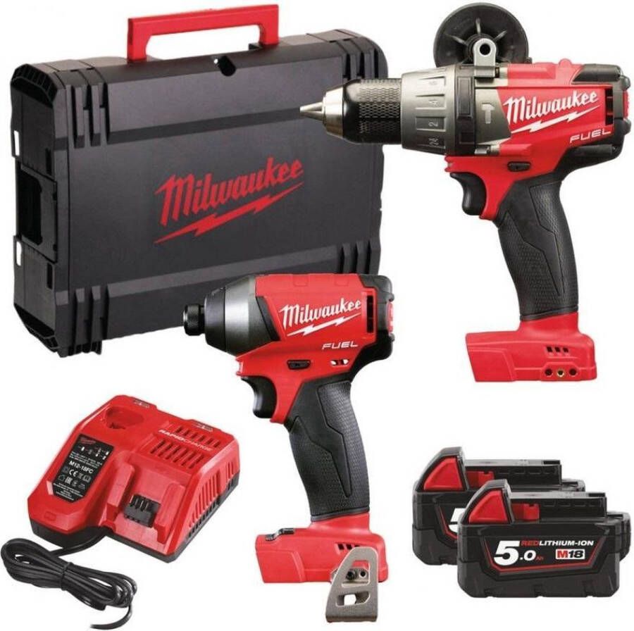 Milwaukee M18 FPP2C2-502X 18V Li-Ion accu klopboor- schroefmachine body (M18 FPD2-0) & Slagmoersleutel body (M18 FIWF12-0)