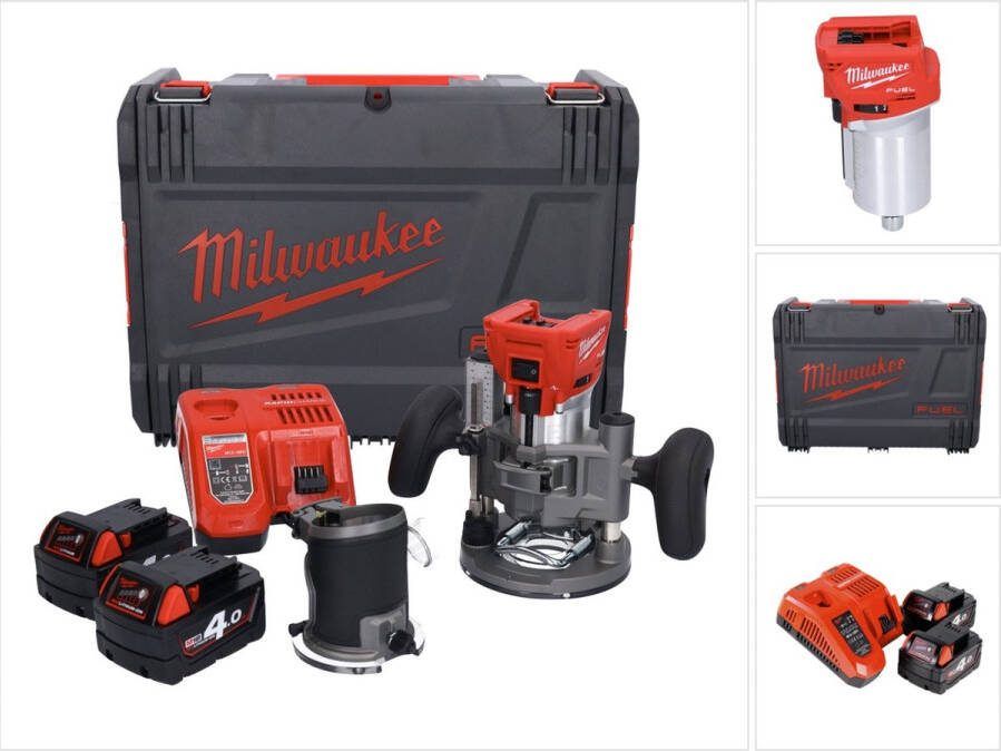 Milwaukee M18 FTR-402X accu bovenfrees 18 V borstelloos + 2x accu 4.0 Ah + lader + bovenfreesmodules + HD doos