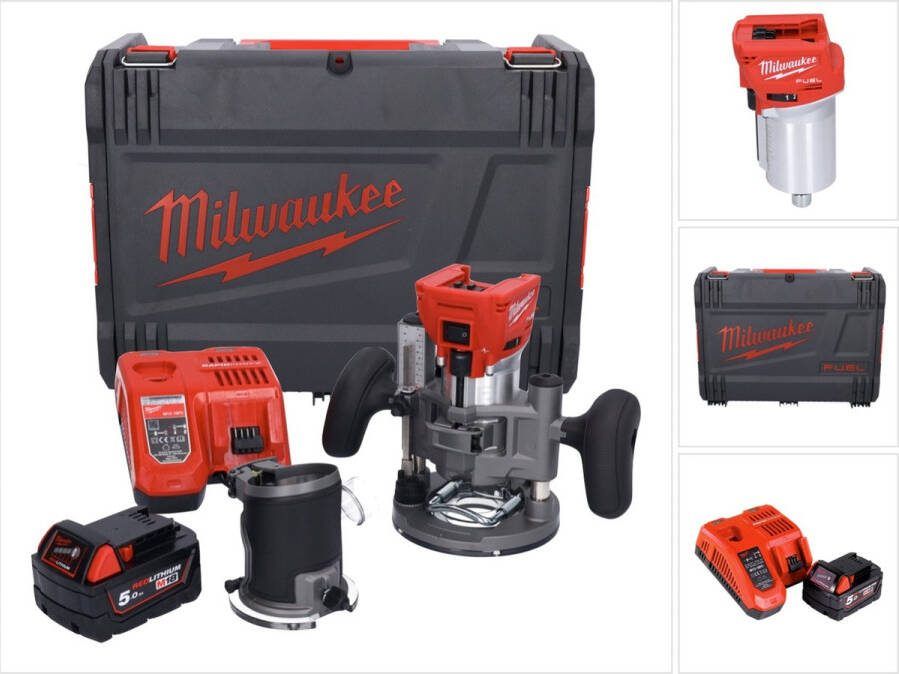 Milwaukee M18 FTR-501X accu bovenfrees 18 V borstelloos + 1x accu 5.0 Ah + lader + bovenfreesmodules + HD doos