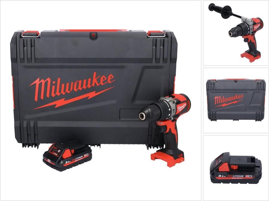 Milwaukee M18 BLPD2-301X accu klopboormachine 18 V 82 Nm borstelloos + 1x oplaadbare accu 3.0 Ah + HD box zonder lader