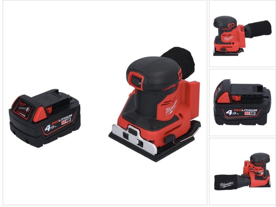Milwaukee M18 BQSS-401 accu vlakschuurmachine 18 V 113 x 104 mm borstelloos + 1x accu 4.0 Ah zonder lader