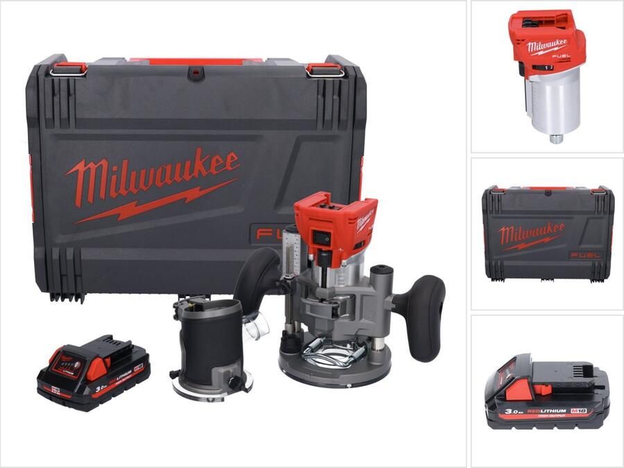 Milwaukee M18 FTR-301X accu bovenfrees 18 V borstelloos + 1x accu 3.0 Ah + bovenfreesmodules + HD doos zonder lader