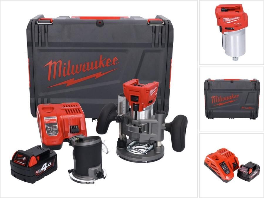 Milwaukee M18 FTR-401X accu bovenfrees 18 V borstelloos + 1x accu 4.0 Ah + lader + bovenfreesmodules + HD doos
