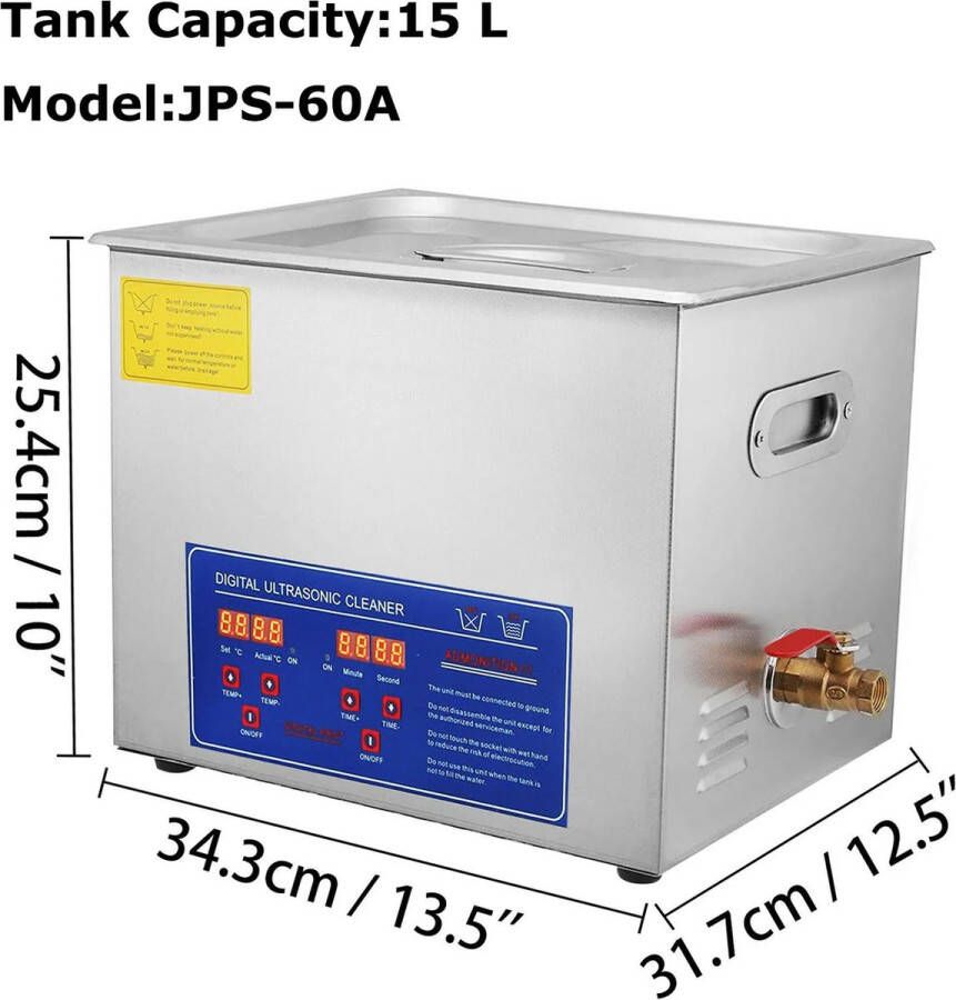 Mima Ultrasoonreiniger Ultrasoonreinigers Ultrasoonreiniger 15Ltr 360W
