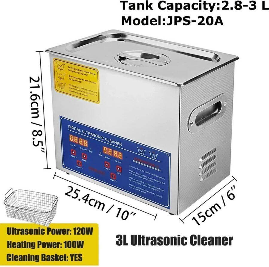 Mima Ultrasoonreiniger Ultrasoonreinigers Ultrasoonreiniger 3Ltr 120W