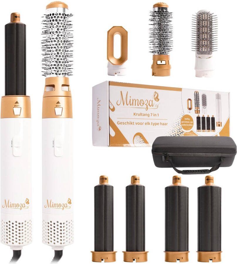 Mimoza AirStyler Krultang 7 in 1 Föhn Ronde borstel Föhnborstel roterend 7 opzetstukken Multistyler Föhnborstel Hairwrap Geschikt voor alle haarsoorten Haardroger met borstel Krulborstel