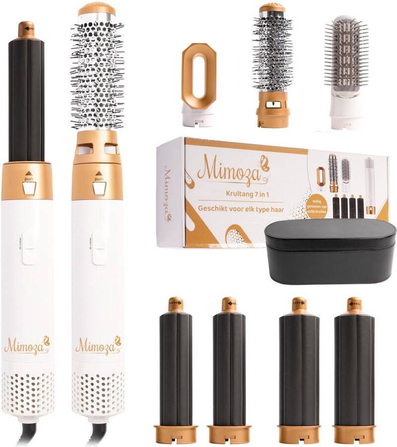 Mimoza AirStyler Krultang 7 in 1 Föhn Ronde borstel Föhnborstel roterend 7 opzetstukken Multistyler Föhnborstel Hairwrap Geschikt voor alle haarsoorten Haardroger met borstel Krulborstel