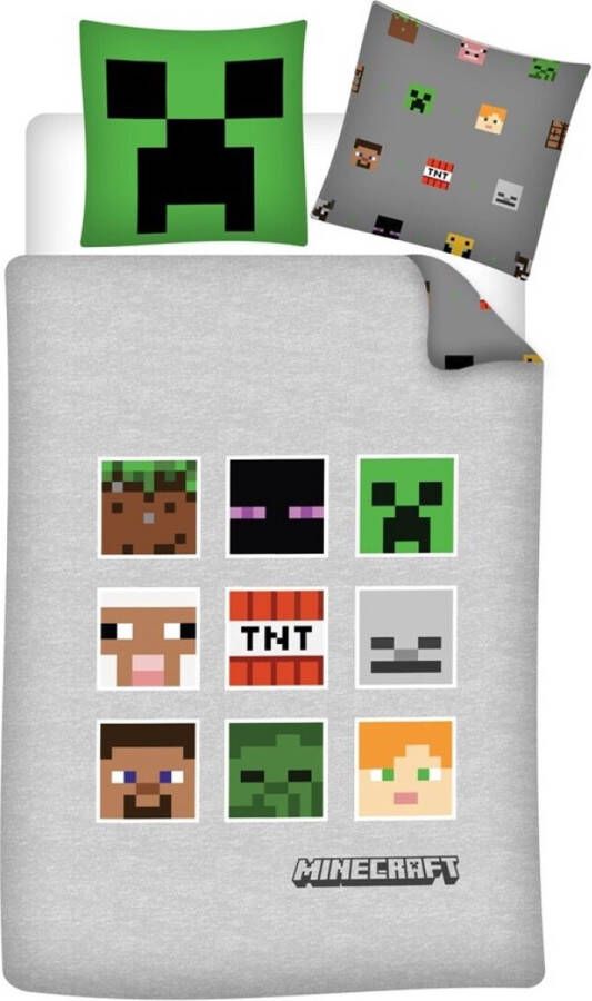 MINECRAFT Dekbedovertrek Pixel Eenpersoons 140 x 200 Polyester