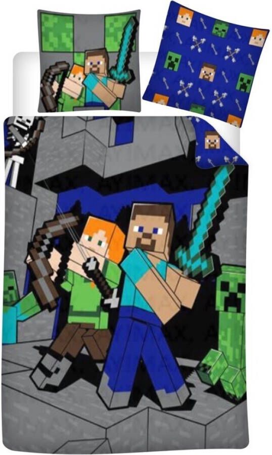 MINECRAFT Dekbedovertrek Steve & Alex Eenpersoons 140 x 200 cm Polycotton