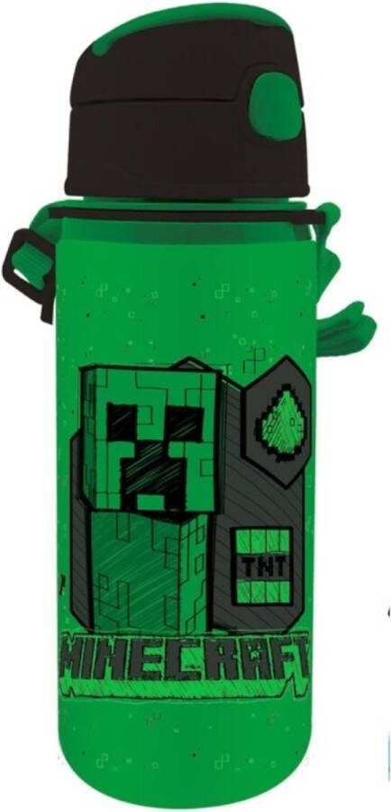 Minecraft drinkfles drinkbeker bidon met drinktuitje Groen aluminium 600 ml