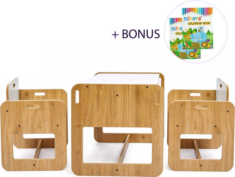 Minera Europe® Dove Montessori 1 Kindertafel en 2 stoelen | Eethoeken | Activiteiten Tafel | Speeltafel voor Kinderen | Kindertafel voor Baby’s & Peuters | Kinderbureau | Kindertafel en stoeltje | Kindertafel 1 4 jaar | Eethoek