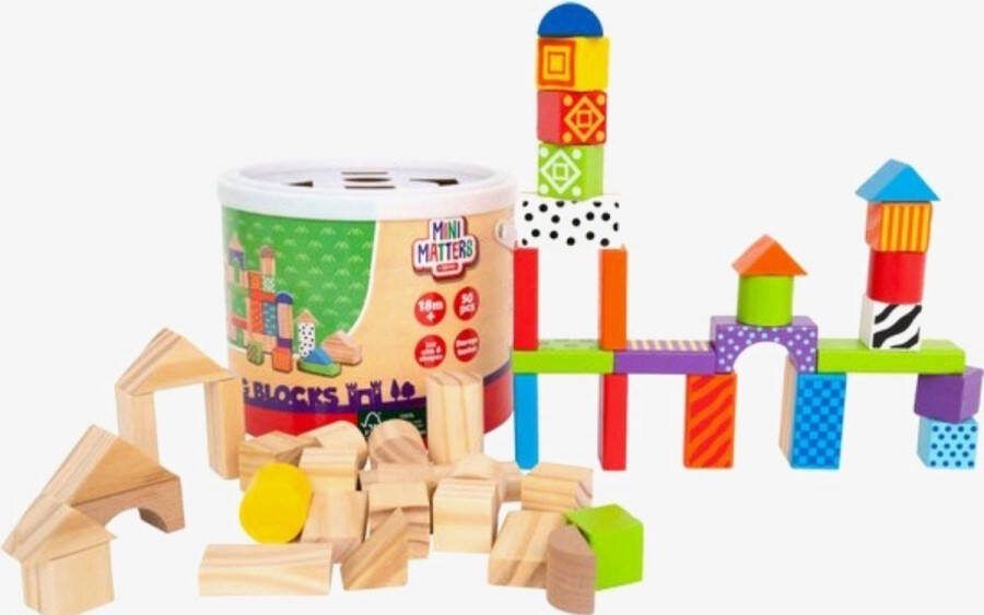Mini Matters Toyes zd trading Mini Matters BouwBlokken Hout 50 stuks 18+ maanden Bewaarbox