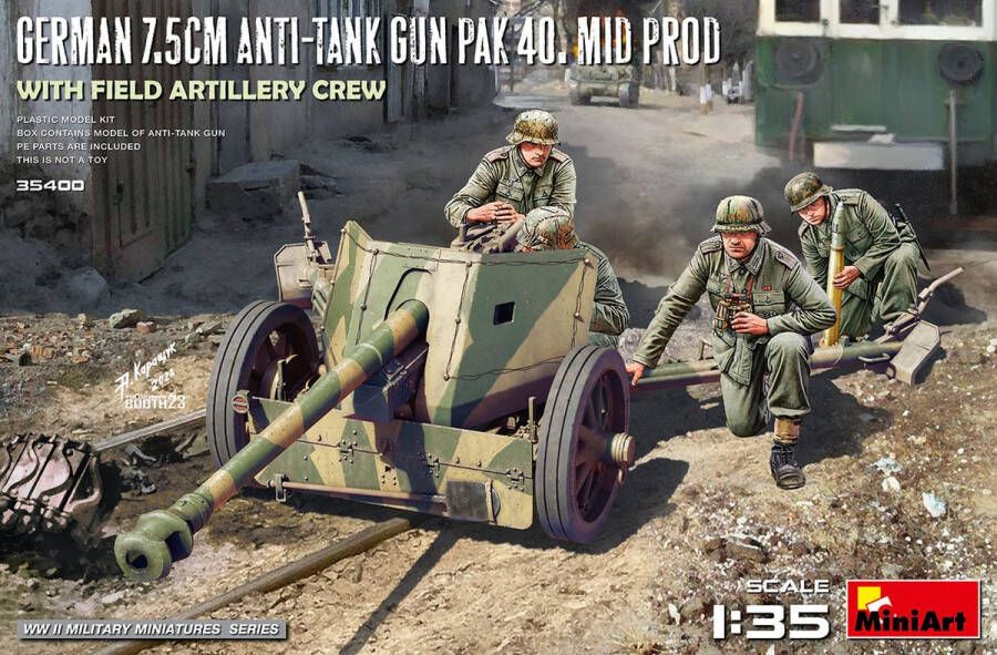 MiniArt 1:35 35400 Duitse 7.5cm Anti-Tank Gun PAK 40 mid. prod. w field artillery crew Plastic Modelbouwpakket