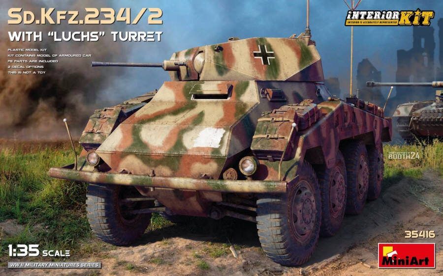 MiniArt 1:35 35416 Sd.Kfz.234 2 met Luchs Turret en Volledig Interieur Plastic Modelbouwpakket