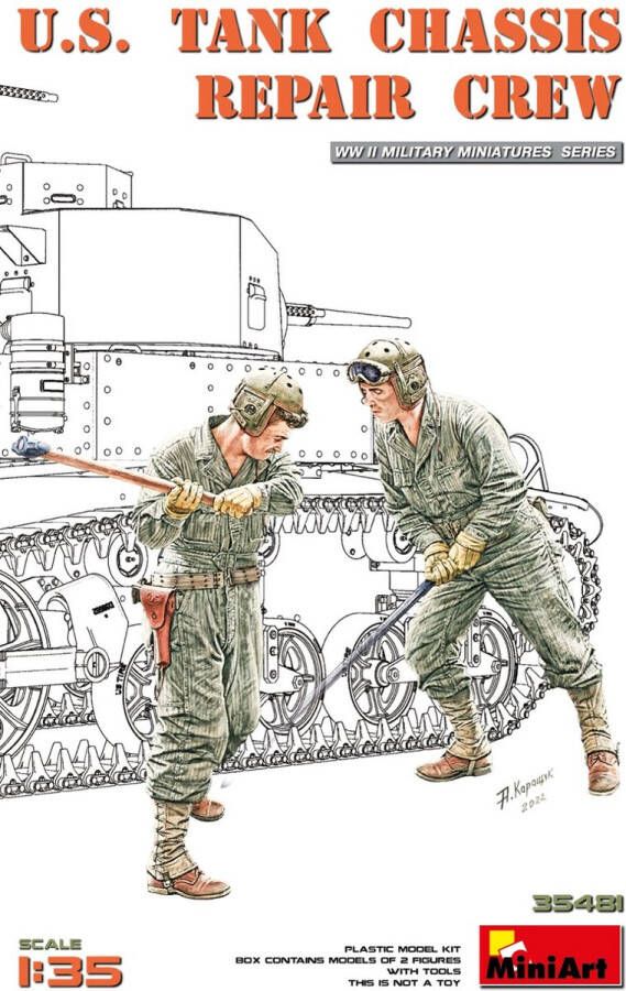 MiniArt 1:35 35481 WWII U.S. Tank Chassis Repair Crew 2 Figuren met Gereedschap Plastic Modelbouwpakket