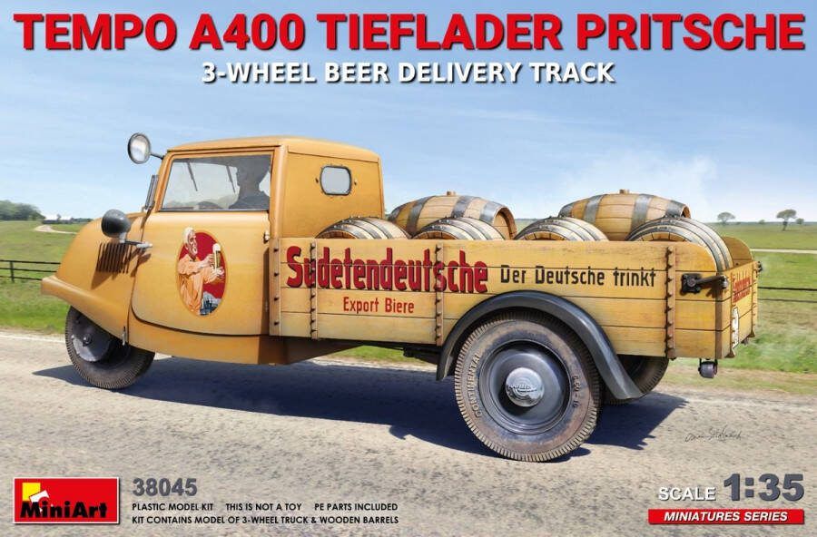 MiniArt 1:35 38045 Tempo A400 Tieflader Pritsche 3-Wheel Beer Delivery Truck Plastic Modelbouwpakket