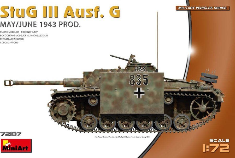 MiniArt 1:72 72107 Sturmgeschütz III StuG III Ausf. G Mei Juni 1943 ie Plastic Modelbouwpakket
