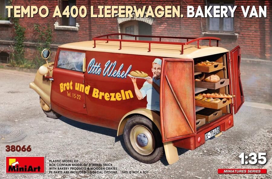 MiniArt 1:35 38066 Tempo A400 Lieferwagen Bakkerswagen Plastic Modelbouwpakket