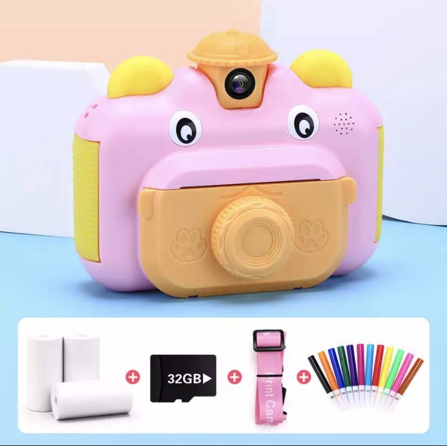 Minibear 3 IN 1 Digitale Kindercamera + Instant print | Fototoestel voor Kinderen met Games en Videofunctie Roze