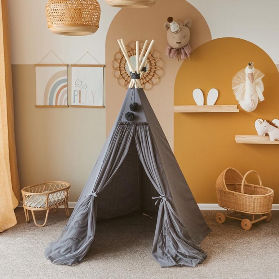 Minicamp Tipi tent speeltent met tule Grijs