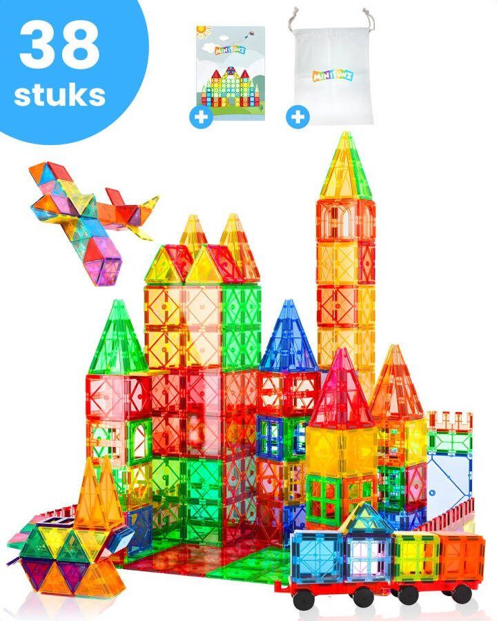 Minifunz 38 Stuks Magnetic Tiles Magnetisch Speelgoed Bouwblokken Montessori Speelgoed Bouwstenen Constructie Speelgoed 3 t m 12 jaar