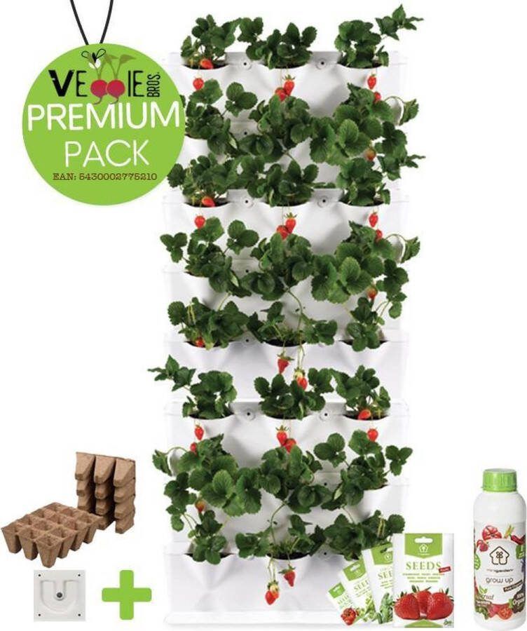 Minigarden Vertical Kitchen Garden verticale tuin verticaal tuinieren PREMIUM PACK met verankeringclips irrigatie microdripbuizen vloeibare voedingsstof inclusief 4 vruchtenzaden & 24 zaaipotjes WIT